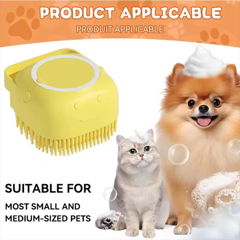 Escova de Banho para Animais de Estimação em Borracha Macia de Silicone com Reservatório de Shampoo Integrado Desembaraçadora e Autolimpante para Cães e Gatos Escova de Banho