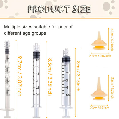12 bicos de silicone para alimentação com seringa reutilizável para gatos, adequada para filhotes recém-nascidos de gatos, cachorros, animais de estimação, animais selvagens, coelhos