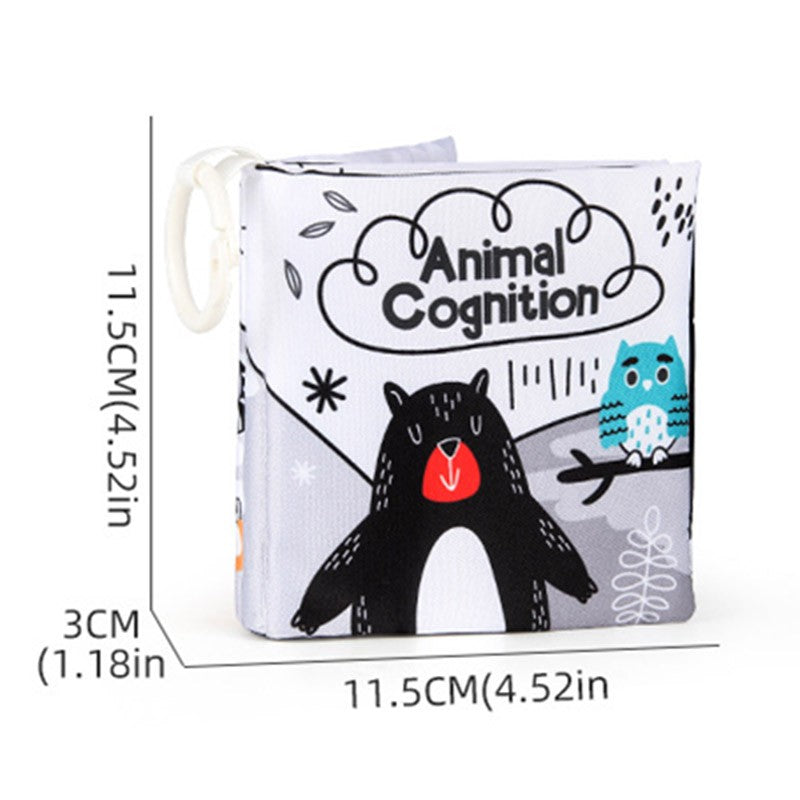Livro de Pano de 12 Páginas Montessori Tátil e Sensorial Livros Macios para Bebês Animais de Desenho Animado Brinquedos Interativos de Educação Infantil para Bebês