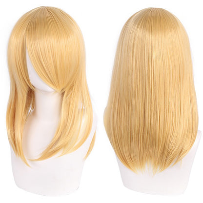 Peruca de Cosplay Média de Alta Qualidade 40cm com Franja Preta Loira Rosa Vermelha Azul Roxo Resistente ao Calor Perucas de Cabelo Sintético
