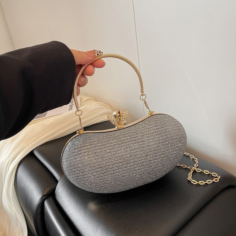 Luxury Shiny Evening Bag for Women Elegant Diamonds Buckle Exquisite Metal Handel Chain Clutch Bag Sparking Sequined Party Bags