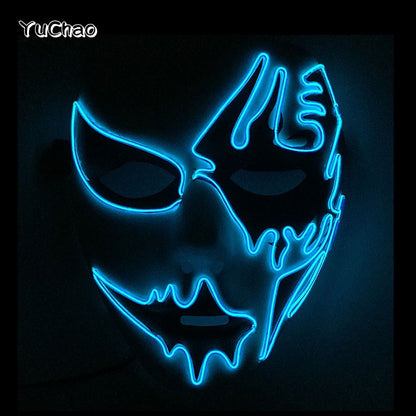 LED Hand-painted Mask Halloween Carnival Masquerade Cosplay Horror Accessory Men's Mask Weird Face Mask Glowing Mascara Disfraz