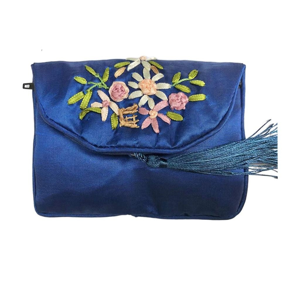 Retro Embroidered Flower Women Tassels Handbags Elegant Handmade Ethnic Style National Small Bag Card Storage Zipper Coin Purse