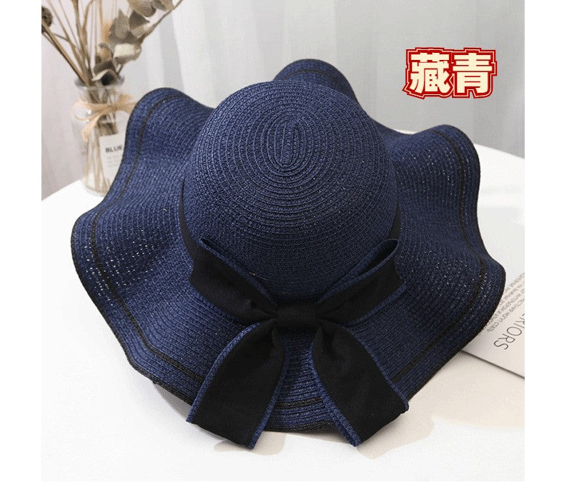 Beach HatJapanese Everything Hairy Edge Straw Hat Female Summer dome  Top Outing Sun Hat Small Fresh Bow Sun Shade Beach Hat