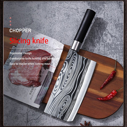 Kitchen Knives Scissors Sharpening Rod Set Laser Damascus Pattern Utility Stainless Steel Sharp Slicing Chef knife Cooking Tool