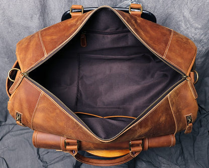 MUNUKI Vintage Crazy Horse Genuine Leather Travel bag  Large Luggage bag men Leather duffle bag Large Weekend Bag Tote Big