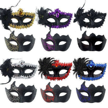 2PCS Couple Masks Sexy Painted Masquerade Venice Feather Flower Party Half Face Cover Wedding Carnival Performance Costume Prom