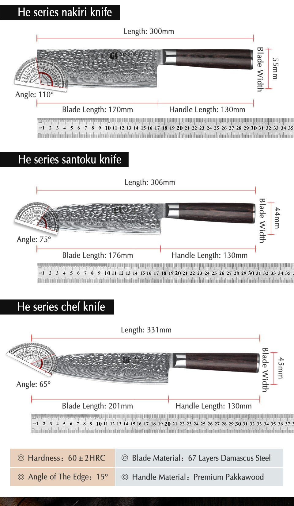 XINZUO 1-5 PCS Kitchen Knives Set VG10 Damascus Stainless Steel Sharp Chef Santoku Nakiri Slicing Paring Knife Pakkawood Handle