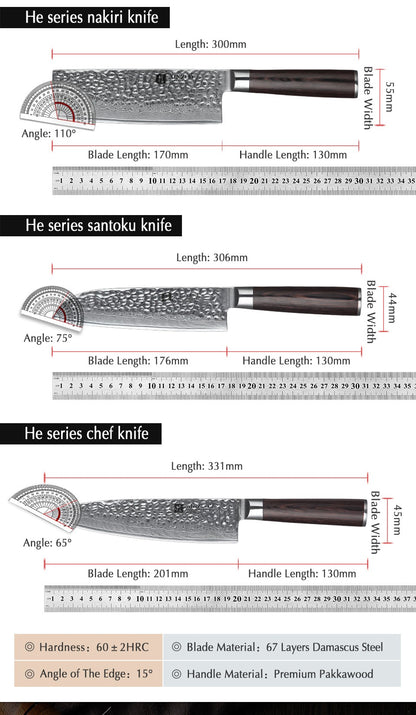 XINZUO 1-5 PCS Kitchen Knives Set VG10 Damascus Stainless Steel Sharp Chef Santoku Nakiri Slicing Paring Knife Pakkawood Handle
