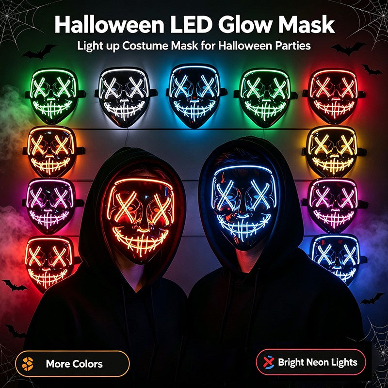2026 Halloween Party Supplies Luminous LED Purge Mask Wireless EL Neon Light Full Face Mask Cosplay For Adult Glow In The Dark