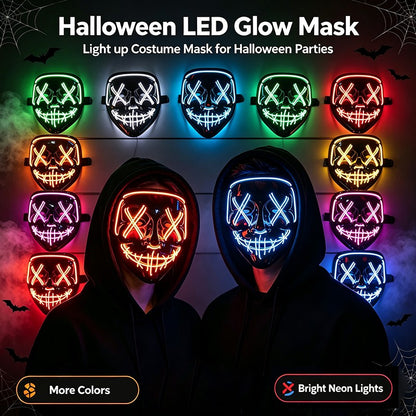 2026 Halloween Party Supplies Luminous LED Purge Mask Wireless EL Neon Light Full Face Mask Cosplay For Adult Glow In The Dark