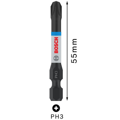 Pontas de chave de fenda de impacto BOSCH PH/PZ 55mm Aço modificado S2 Processo de tratamento térmico Ferramentas de fixação de alta durabilidade