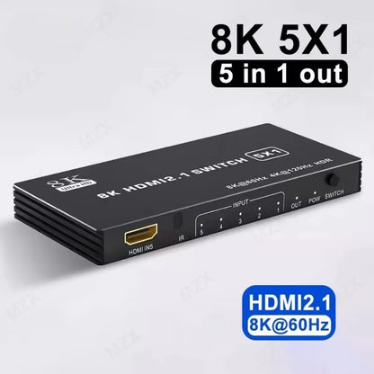 MZX 8K KVM Switch HDMl2.1 Switcher Video 8K@60Hz 4K@120Hz 48Gbps HDR10 Selector Video Converter 5/4/3 in 1 Out for PS5 Xbox PC