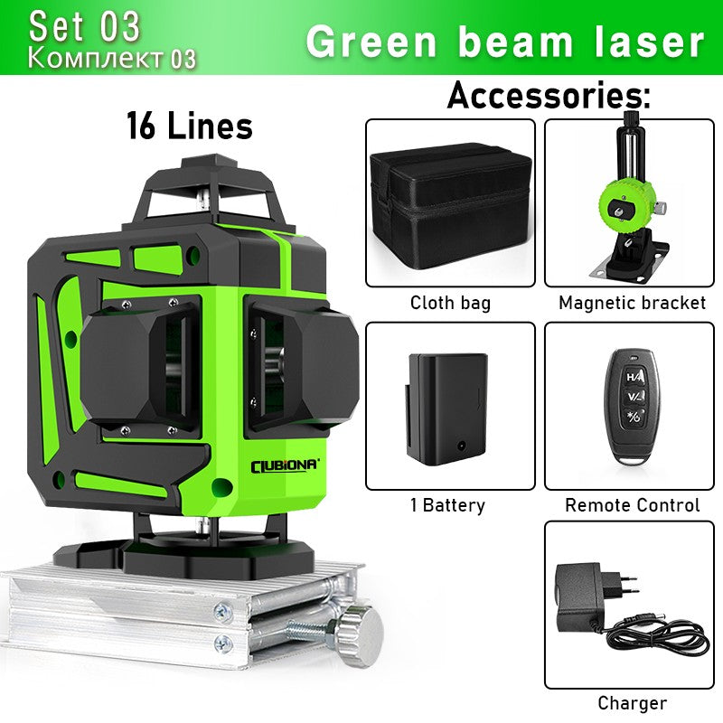 Nível a Laser Clubiona 16/12 Linhas linha verde Autonivelante 360 Horizontal e Vertical Nível a Laser de Feixe Verde Super Potente
