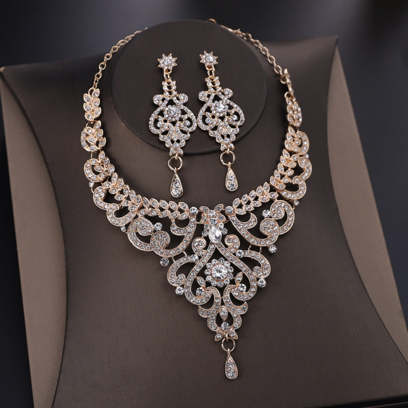 Conjunto de joias estilo palaciano com design sofisticado, joias femininas de luxo com strass incrustados