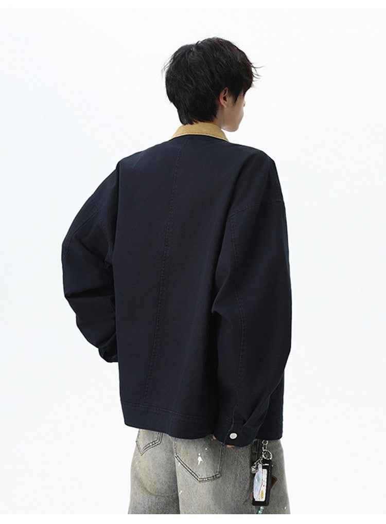 Maxbarley Trendy Cotton Jacket Men Autumn 2025 Hip-Hop Stitching Windproof Lapel Jackets K-Pop Antique Washed Motorcycle Coat