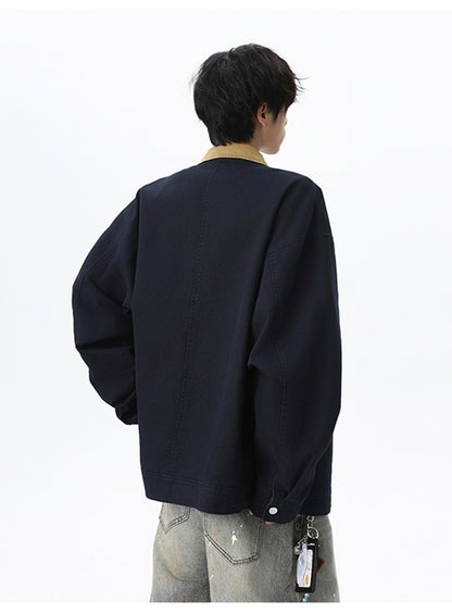 Maxbarley Trendy Cotton Jacket Men Autumn 2025 Hip-Hop Stitching Windproof Lapel Jackets K-Pop Antique Washed Motorcycle Coat