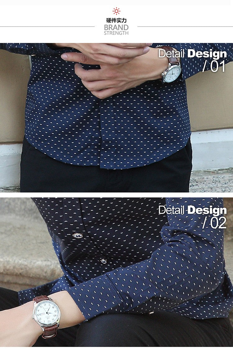 2026 Spring Men's Long-sleeved Shirt, Single-breasted Lapel Cotton Shirts, Blue