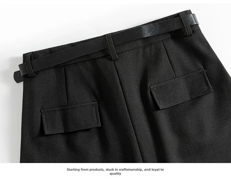 Grey High-waisted A- line Skirt Half Dress Petite Long Dress Autumn/winter For Women Side Slit Workwear