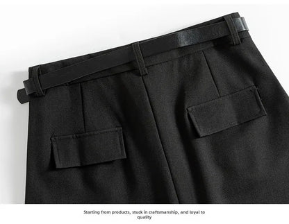 Grey High-waisted A- line Skirt Half Dress Petite Long Dress Autumn/winter For Women Side Slit Workwear