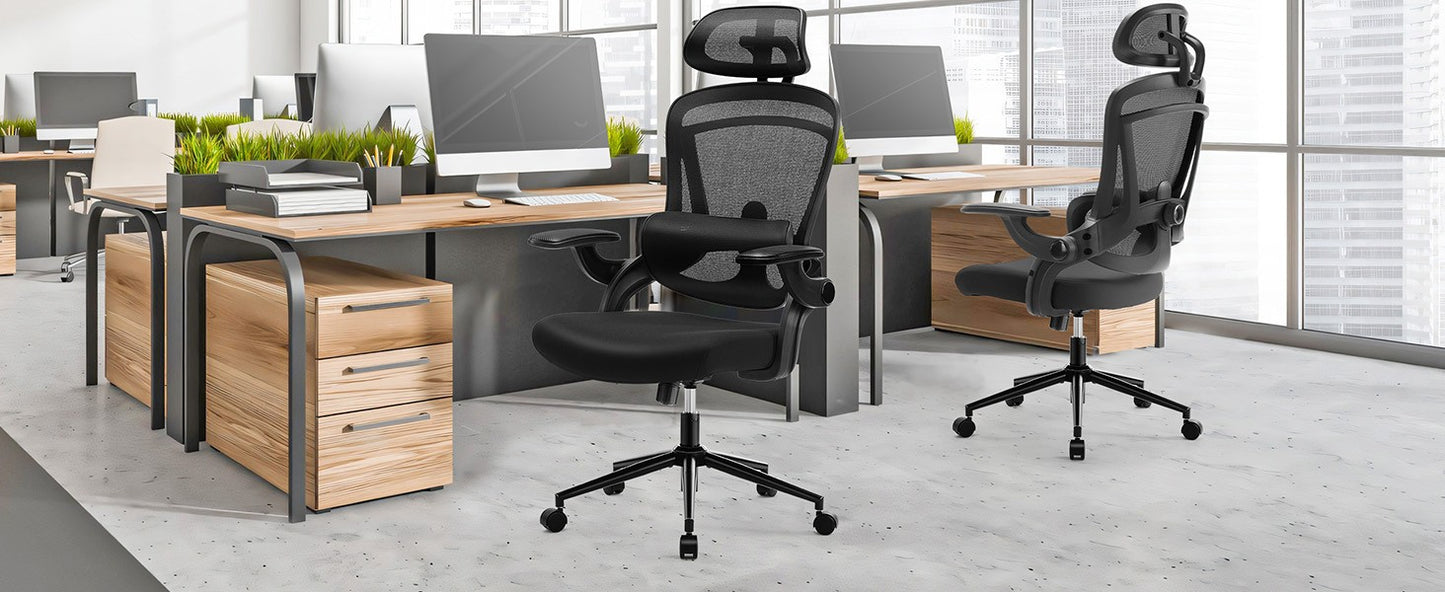 Cadeira de Escritório Ergonômica JHK com Apoio Lombar Ajustável em Mesh, Inclinação de 120°, Encosto Alto Confortável e Braços Macios Retráteis