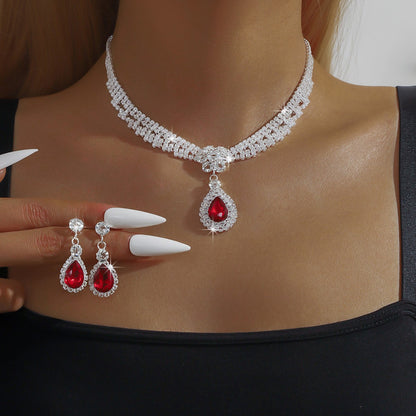 Conjunto de Joias Femininas 3 Peças com Colar e Brincos de Flor Preta Dourada para Casamento, Banquete, Festa, Presente