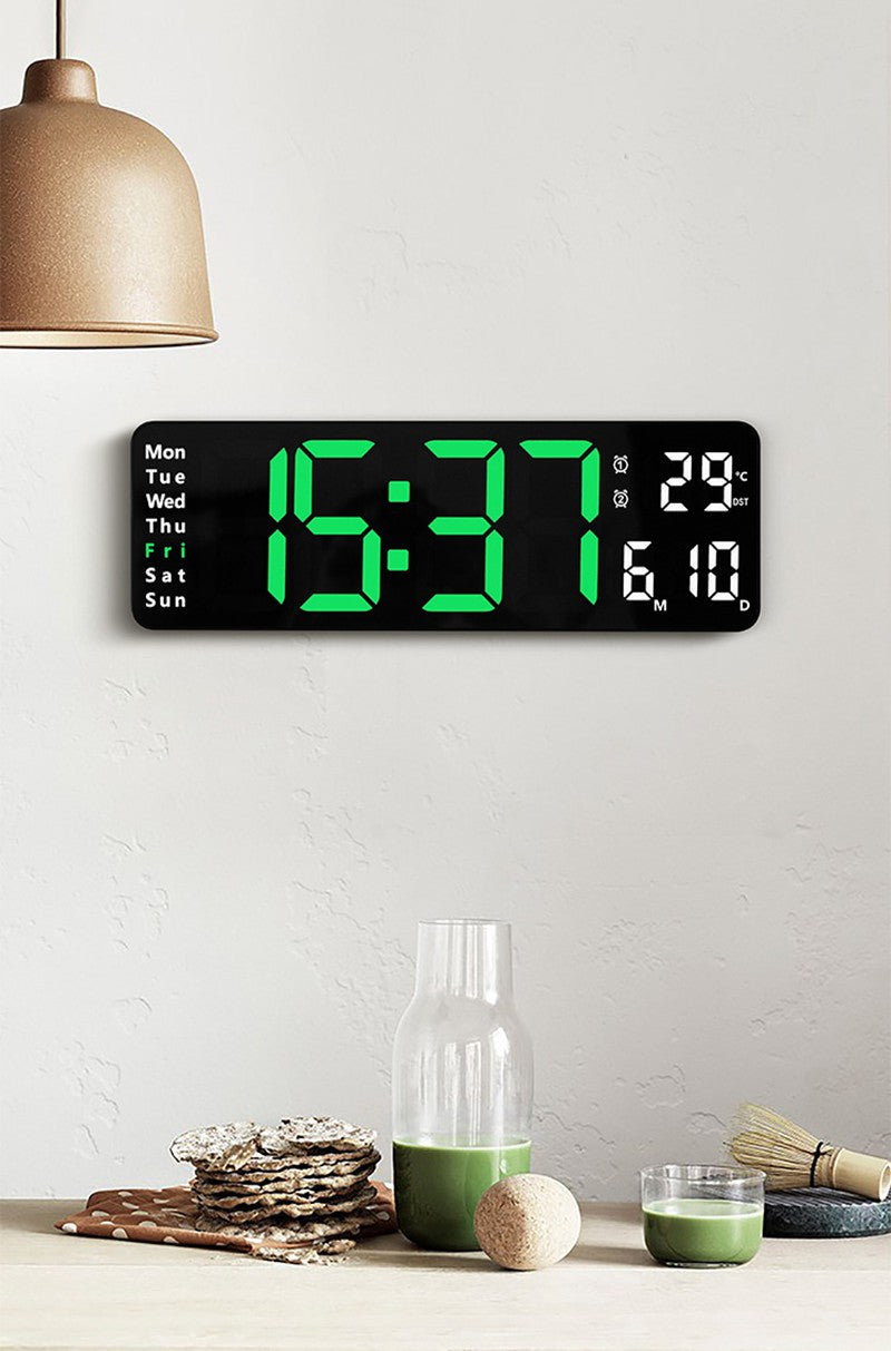 Large Digital Wall Clock Temp Date Week Display Remote Control Power Off Memory Table Clock Wall-mounted Dual Alarms LED Clocks