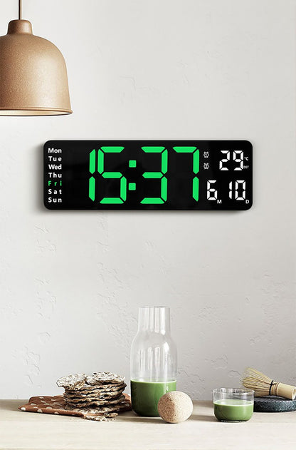 Large Digital Wall Clock Temp Date Week Display Remote Control Power Off Memory Table Clock Wall-mounted Dual Alarms LED Clocks