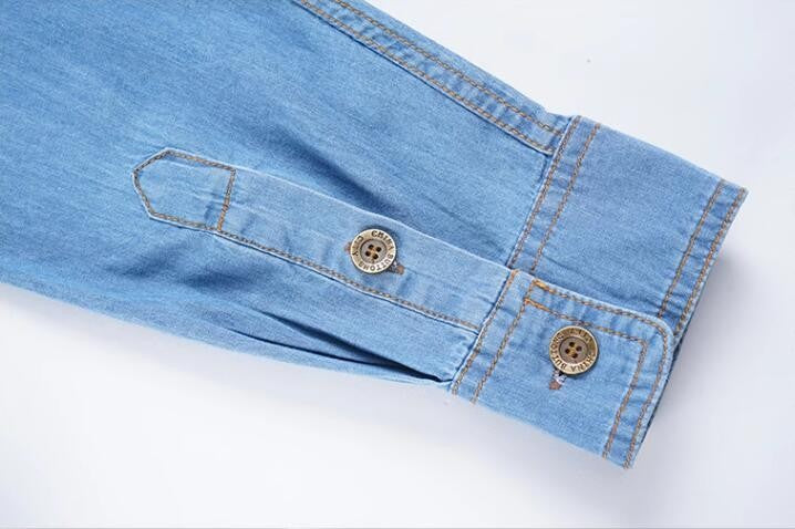 New Spring Men Outdoor Multi-pocket Denim Tooling Shirts Man Long-sleeved Denim