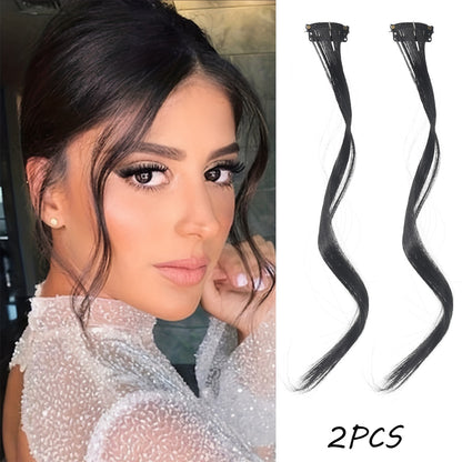 2PC Franja Sintética Extensões de Cabelo Peruca Cacheado Presilha Frontal Lateral Longa Ondulada Franja Loira Com Presilha Franja Invisível Cabelo Falso