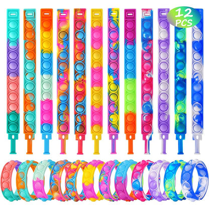 12Pcs Pop Bubble Bracelets Kids Fidget Sensory Toys Gift Children Birthday Party Favors Goodie Bag Pinata Filler Stress Relief