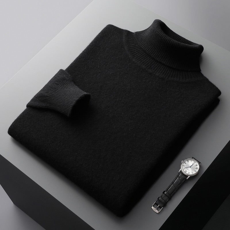 100%Merino Wool Lapel Sweater Men's Turtleneck Loose Knit Pullovers Youth Business Casual Joker Tops Warm Solid Color Base Shirt
