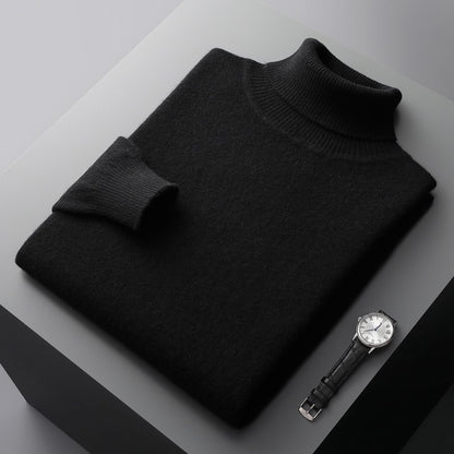 100%Merino Wool Lapel Sweater Men's Turtleneck Loose Knit Pullovers Youth Business Casual Joker Tops Warm Solid Color Base Shirt