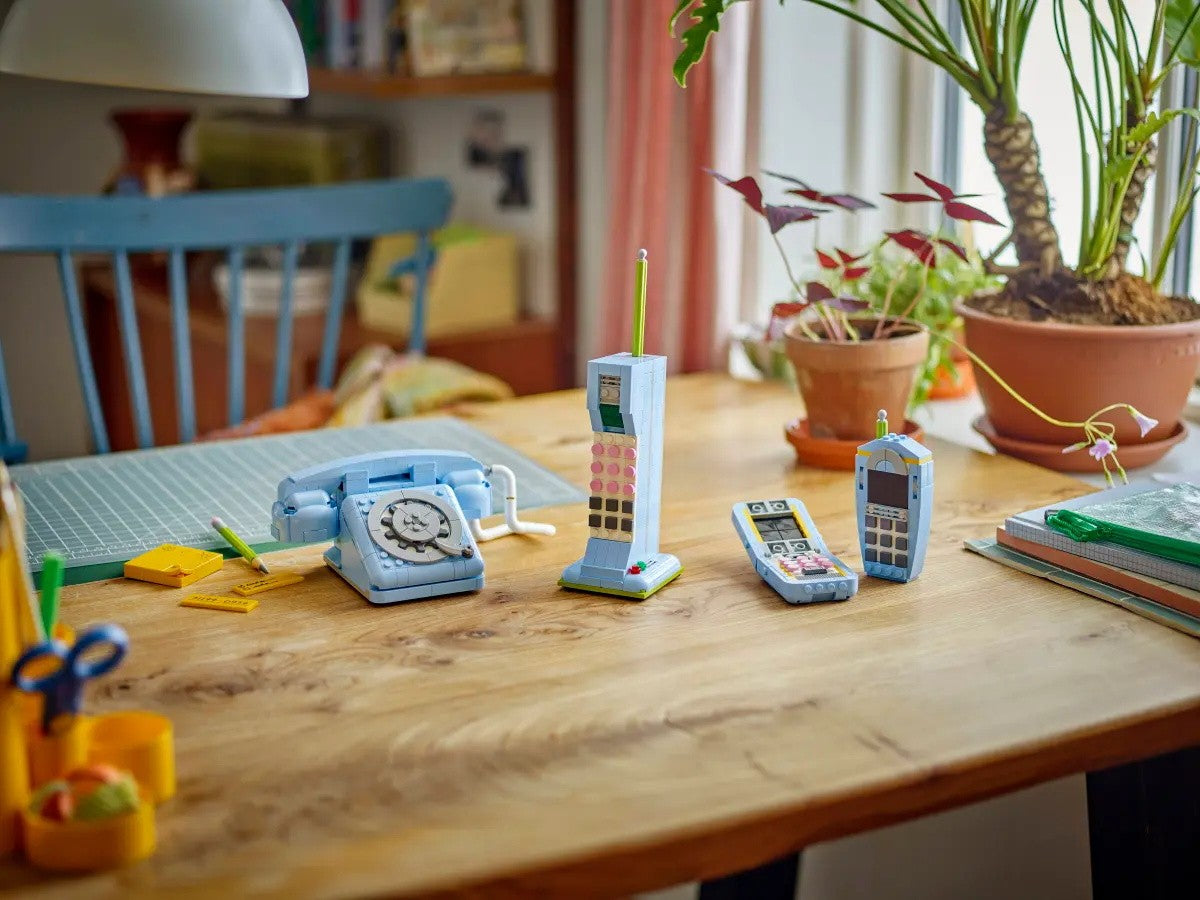 Lego telefone retrô blocos de montar brinquedos decoração de mesa para casa fácil de montar brinquedos educativos infantis presentes de feriado
