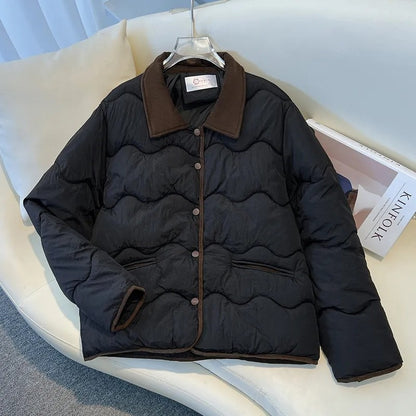 Fashion Women's Cotton Jacket 2025 New Autumn Winter Coat Parker Lightweight Warm Short Lapel Casual Outerwear Female Top