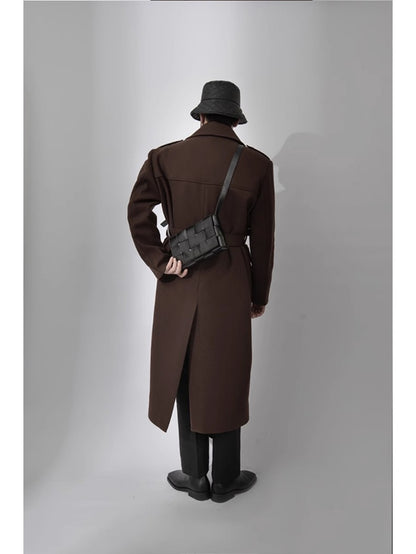 Mauroicardi Autumn Winter Cool Elegant Long Warm Black Woolen Trench Coat Men Belt Luxury Designer Clothes Wool Blends Overcoat