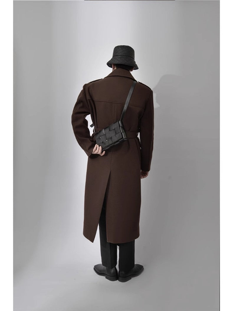 Mauroicardi Autumn Winter Cool Elegant Long Warm Black Woolen Trench Coat Men Belt Luxury Designer Clothes Wool Blends Overcoat