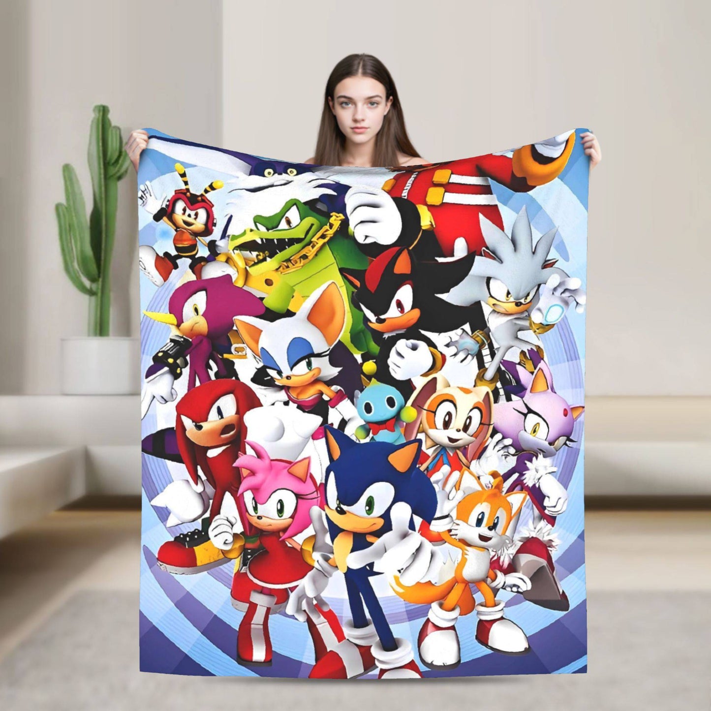 Manta Macia com Estampa de Pelúcia S-Sonic Retrô Desenho Animado Para Ar Livre Decorativa Flanela Cobertor de Cama