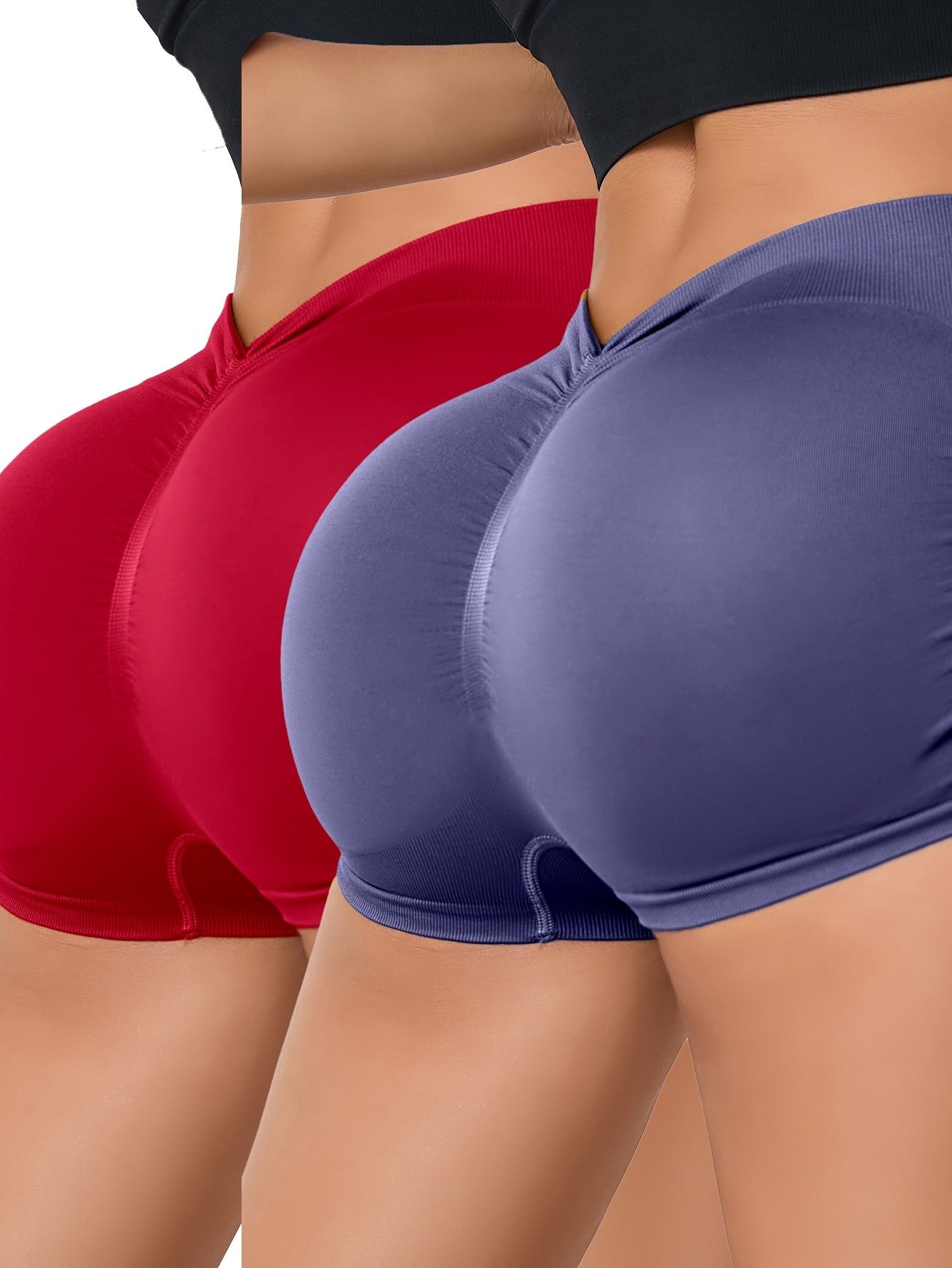2Pcs Women High Waist Workout Fitness Yoga Shorts Gym Push Up Yoga Leggings Scrunch Butt Seamless Sports Shorts
