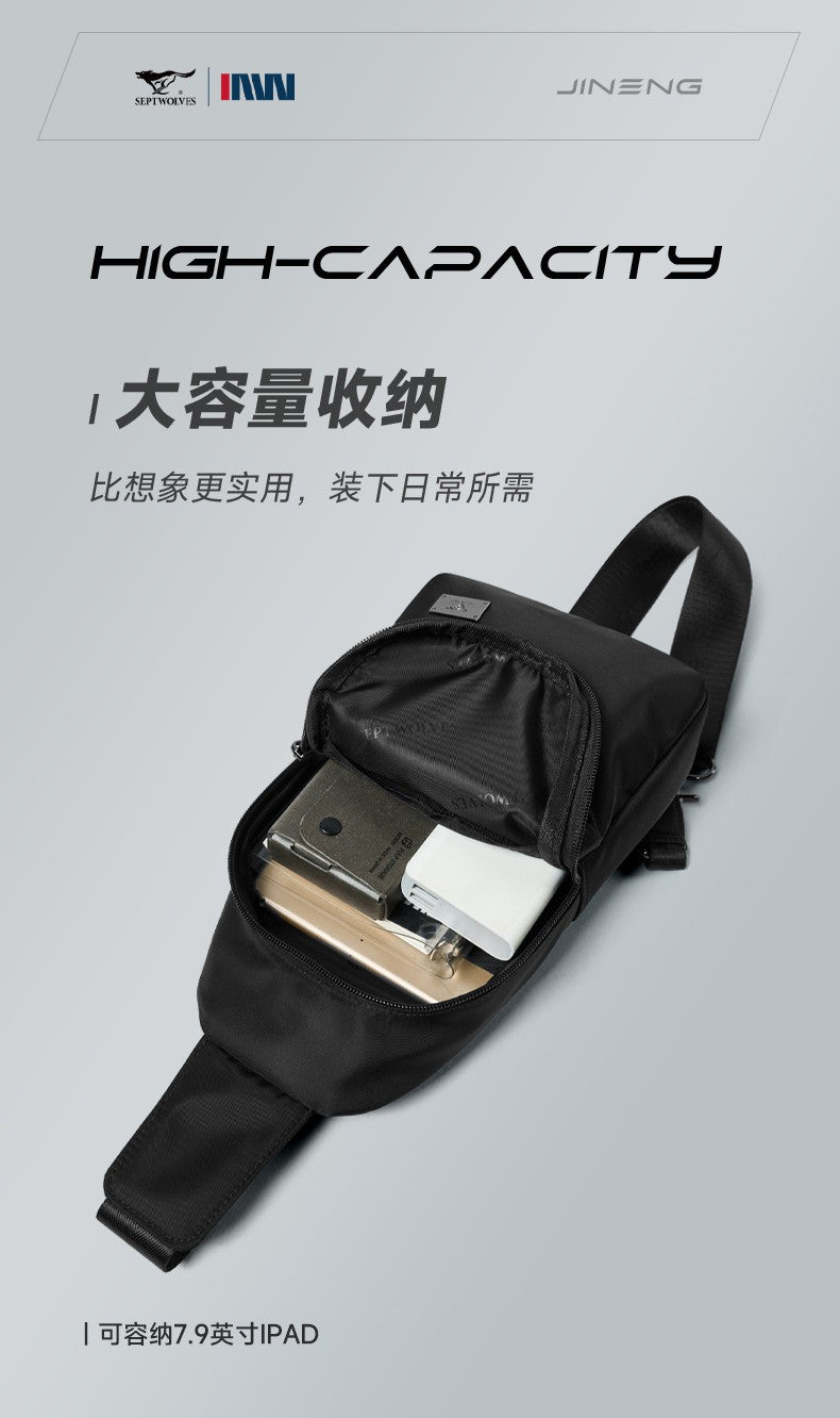 Septwolves Business Thin Printed Leather Crossbody Sling Bag Man Fashion Casual Travel Monogram Print Fabric iPad Shoulder Bag