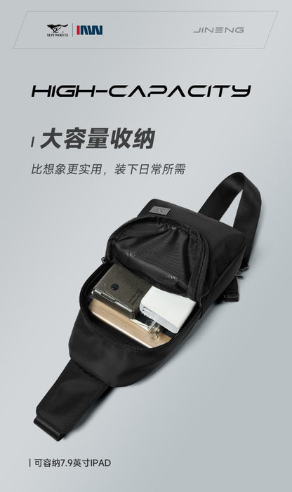 Septwolves Business Thin Printed Leather Crossbody Sling Bag Man Fashion Casual Travel Monogram Print Fabric iPad Shoulder Bag