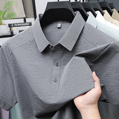 Summer business breathable short sleeved polo shirt with collar top, 2025 new item solid color collar short sleeved shirt