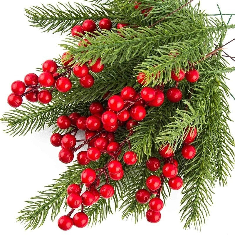 10Pcs Artificial Pine Branches Holly Berries Red Berry Branches for Xmas Tree Decor Wreath Navidad Gift Christmas Decoration