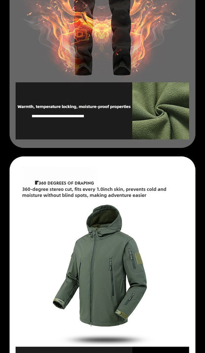 Conjunto de Pesca de Inverno para Externa Roupa de Caminhada Respirável Jaqueta Softshell IX7 de Pele de Tubarão Conjunto Forrado de Lã Quente Corta-vento