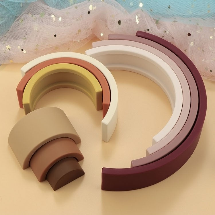 10Pcs/Set Baby Silicone Building Block BPA Free Rainbow Soft Block 3D Educational Montessori Stacking Toys Baby Teether Gift