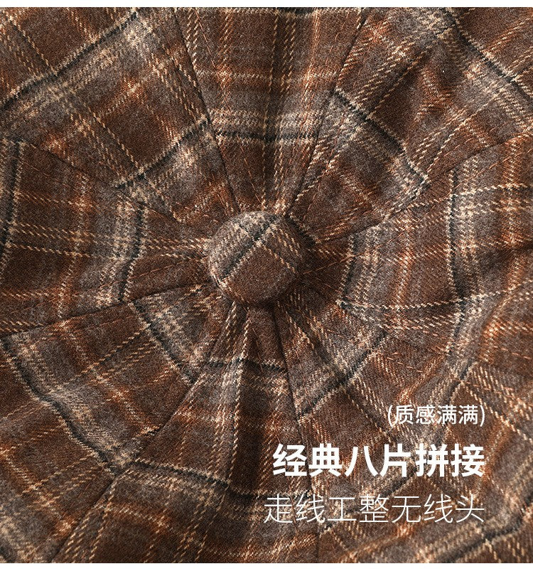 Vintage Plaid Newsboy Cap Women Men British Style Retro Artistic Octagonal Hat Female Male Casual Painter Cap Unisex Fall Winter