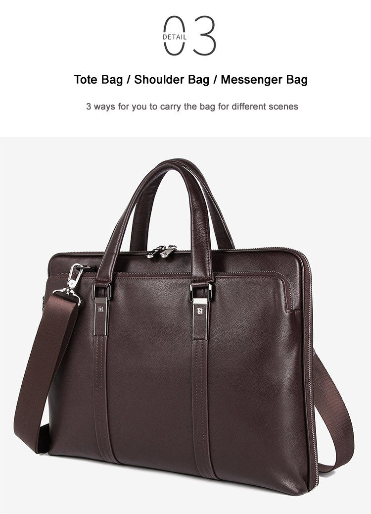 Luxury Genuine Leather Briefcase Men Leather Business Bag 15.6" Laptop Bag 14 Male Office Bag Document File Case Shoulder Bag