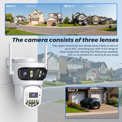 15MP 8K HD Wifi Surveillance Camera Outdoor Three Lens Three Screens Security IP Camera Human Detection 5G Wifi Camera O-KAM PRO
