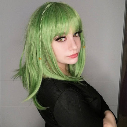 HAIRJOY Nanamine Sakura Peruca Cosplay Verde Cabelo Sintético Perucas Médias Comprimento Fibra Resistente ao Calor