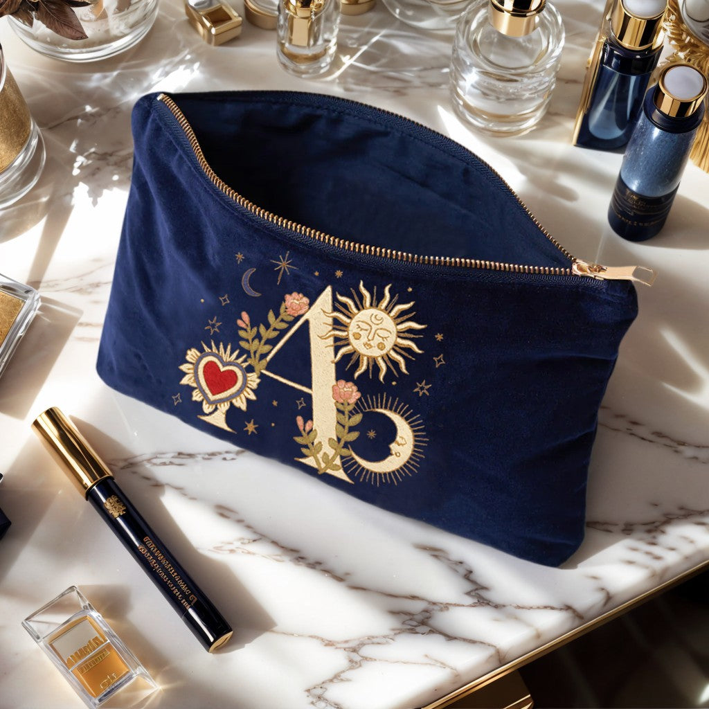 Velvet Handbag Vintage Printed Letter Pattern Makeup Bag